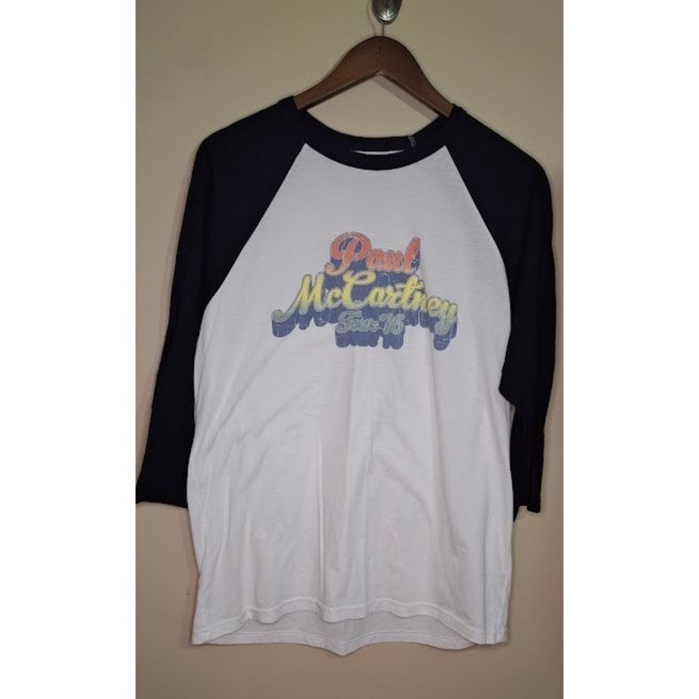 Paul McCartney Tour 16 Concert T-Shirt Raglan 3/4 Sleeve White Black Mens Large